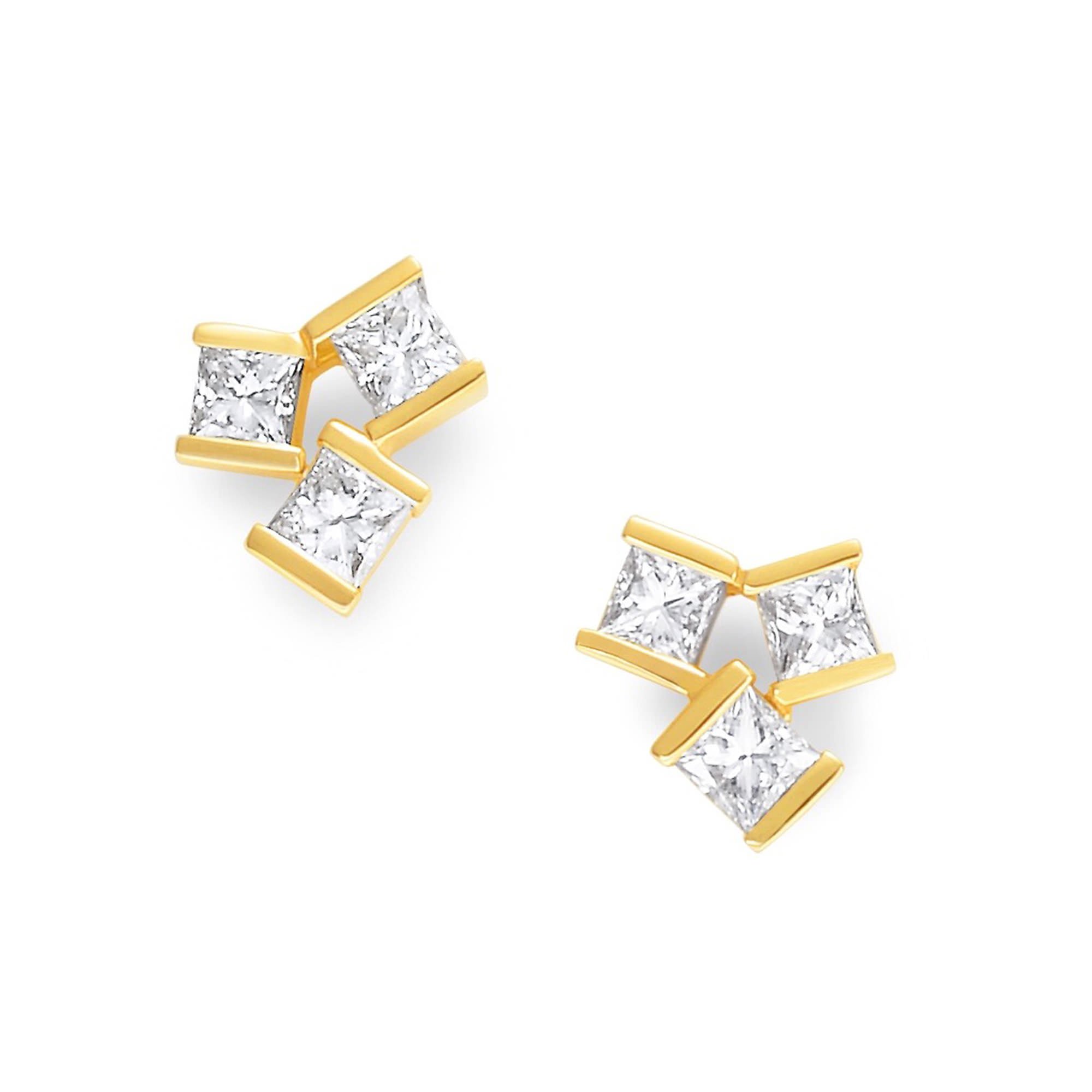 Hopscotch Yellow Gold Diamond Stud Earrings