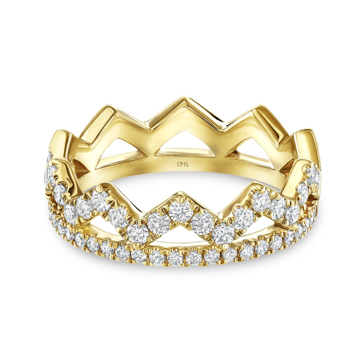 Crown Yellow Gold Diamond Stacking Ring