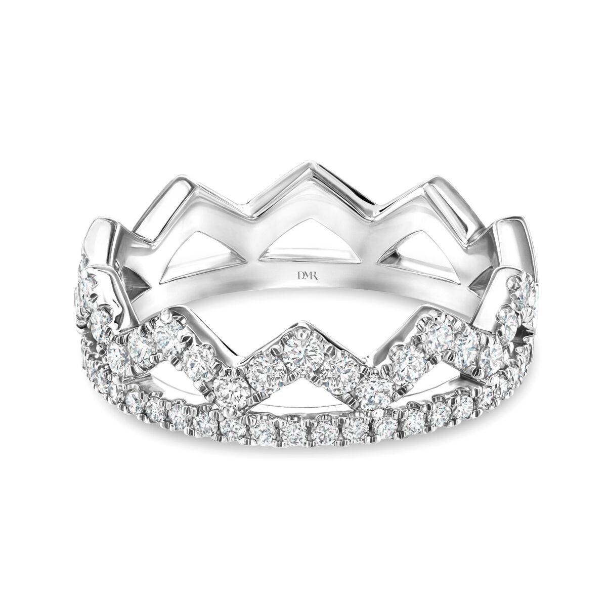 Crown White Gold Diamond Stacking Ring - David M Robinson
