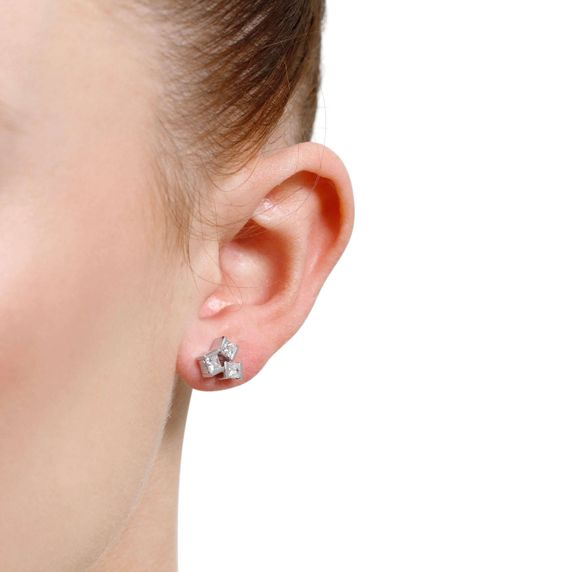 Hopscotch White Gold Diamond Stud Earrings