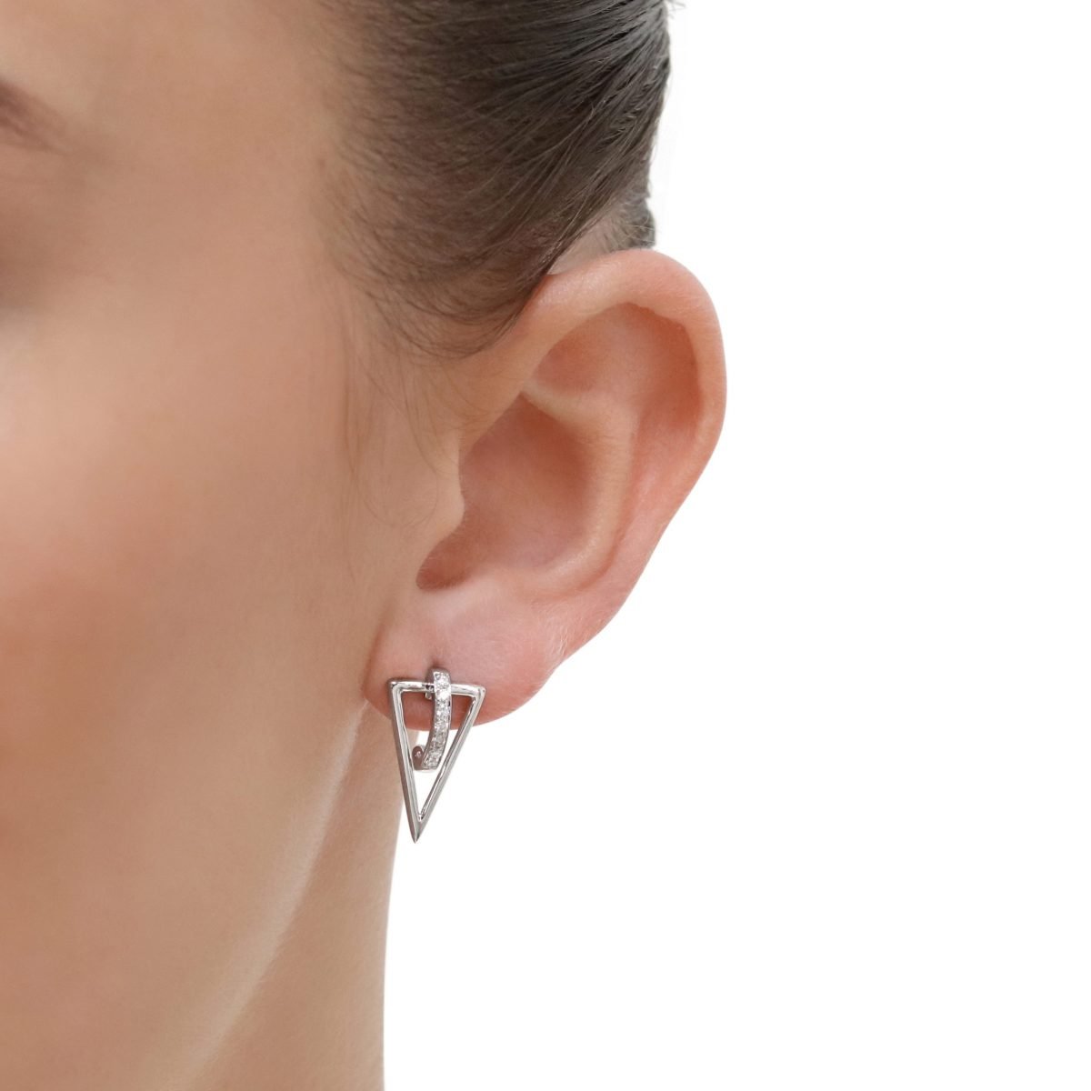 White Gold Diamond Triangle Stud Earrings