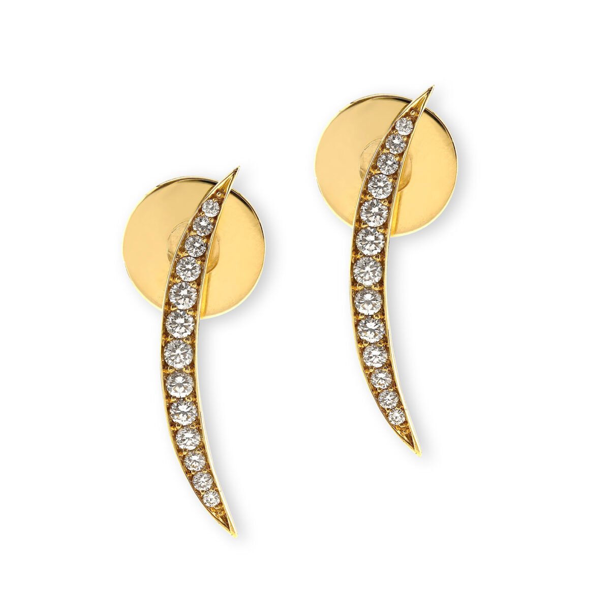 Crescent Yellow Gold Diamond Earrings