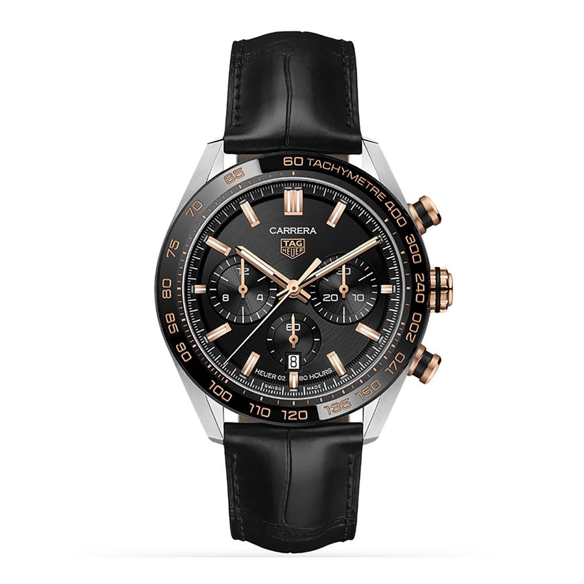 Carrera Chronograph 44mm Black & Rose Gold Automatic Watch