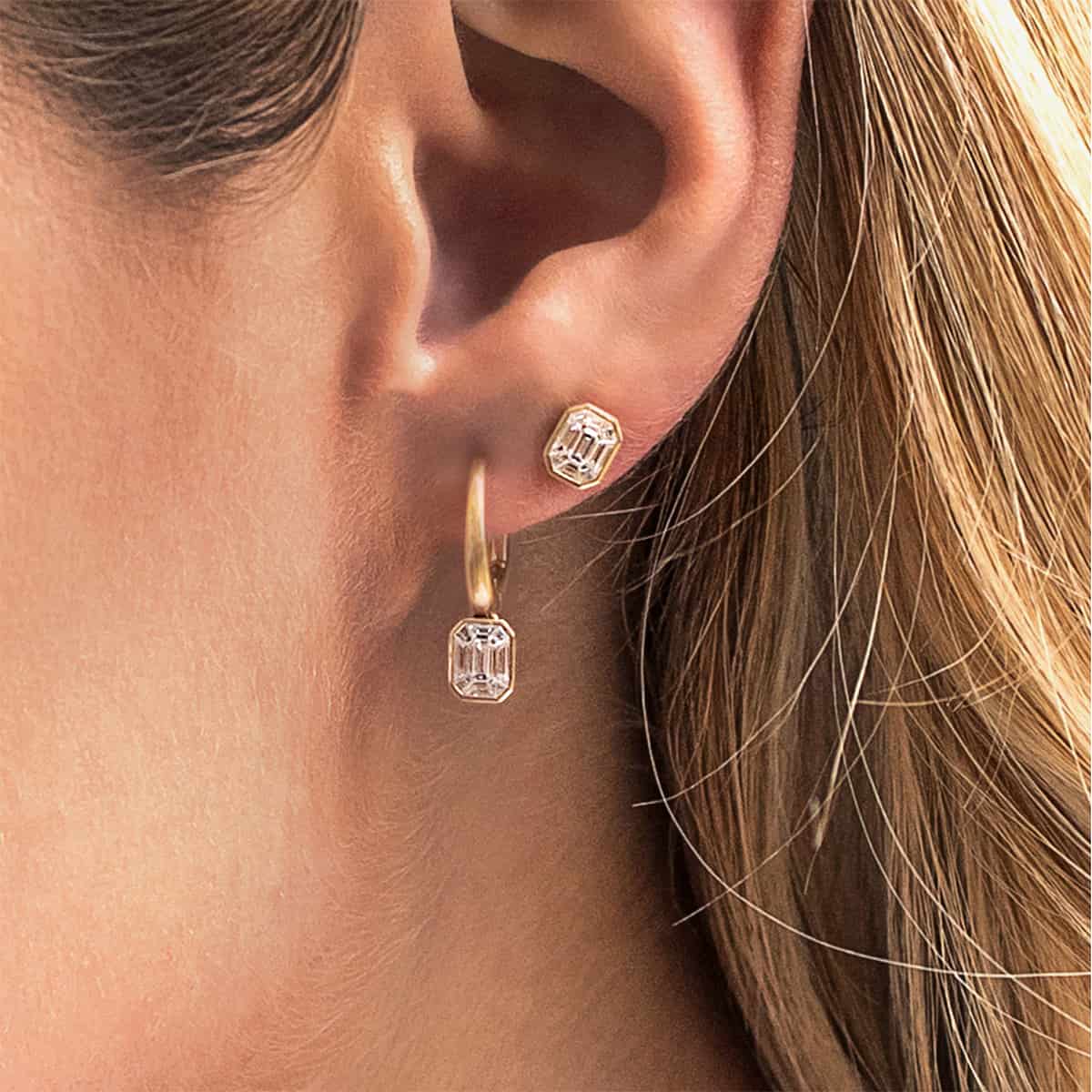 Rose Gold Baguette Diamond Drop Earrings