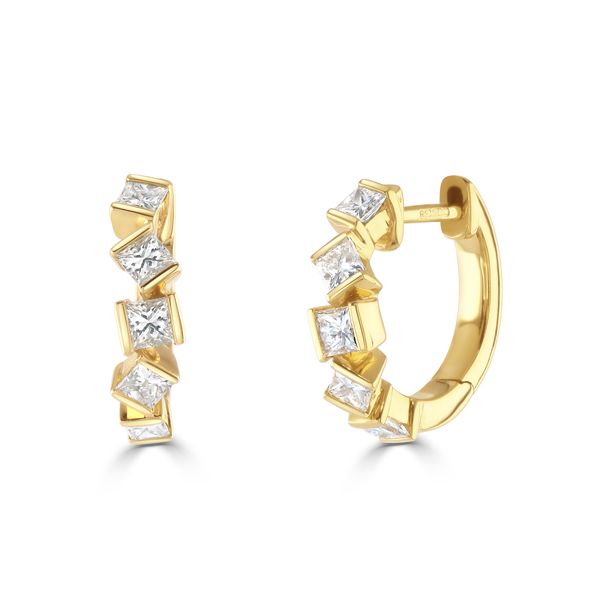 Hopscotch Yellow Gold Diamond Huggie Earrings