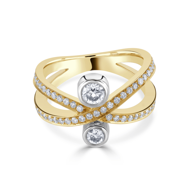 Lunar Yellow Gold and Platinum Diamond Crossover Ring