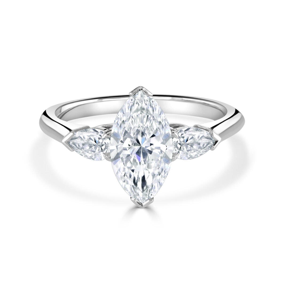 Marquise Cut Platinum Diamond Trilogy Ring