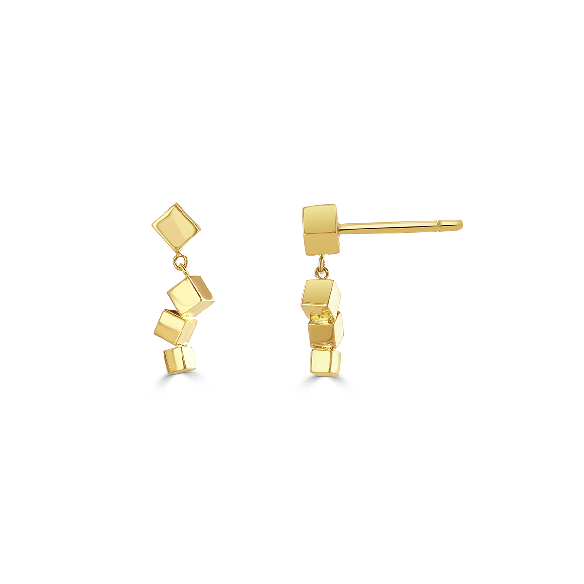 Hopscotch Polished Yellow Gold Drop Earrings