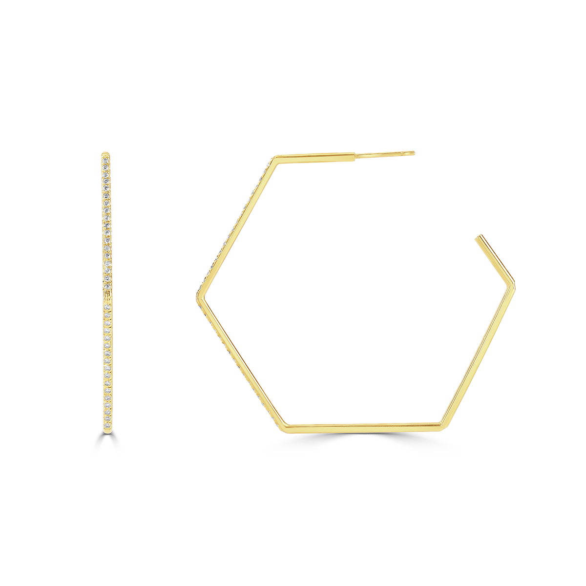 Honeycomb Yellow Gold Diamond Hoop Earrings