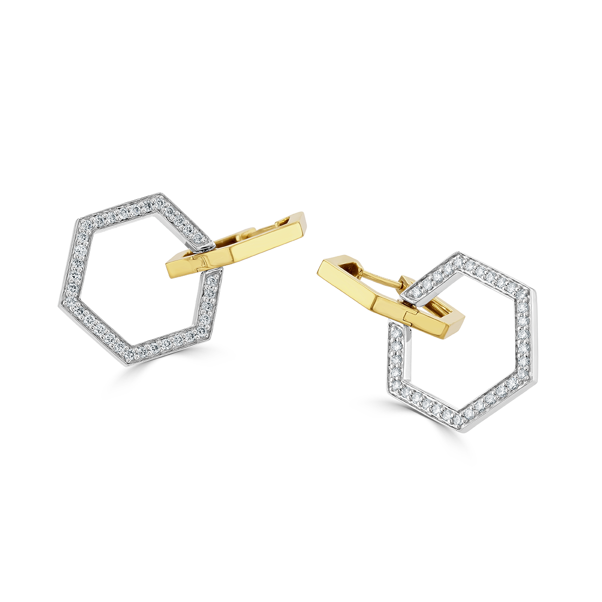 Honeycomb Yellow and White Gold Double Hex Earrings