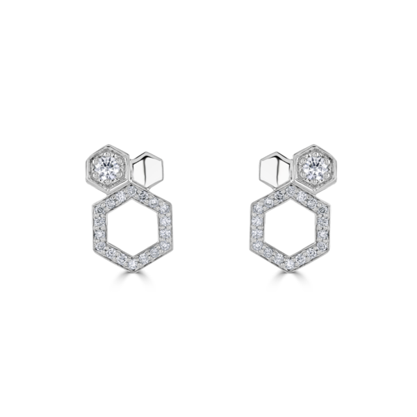 Honeycomb White Gold Diamond Earrings