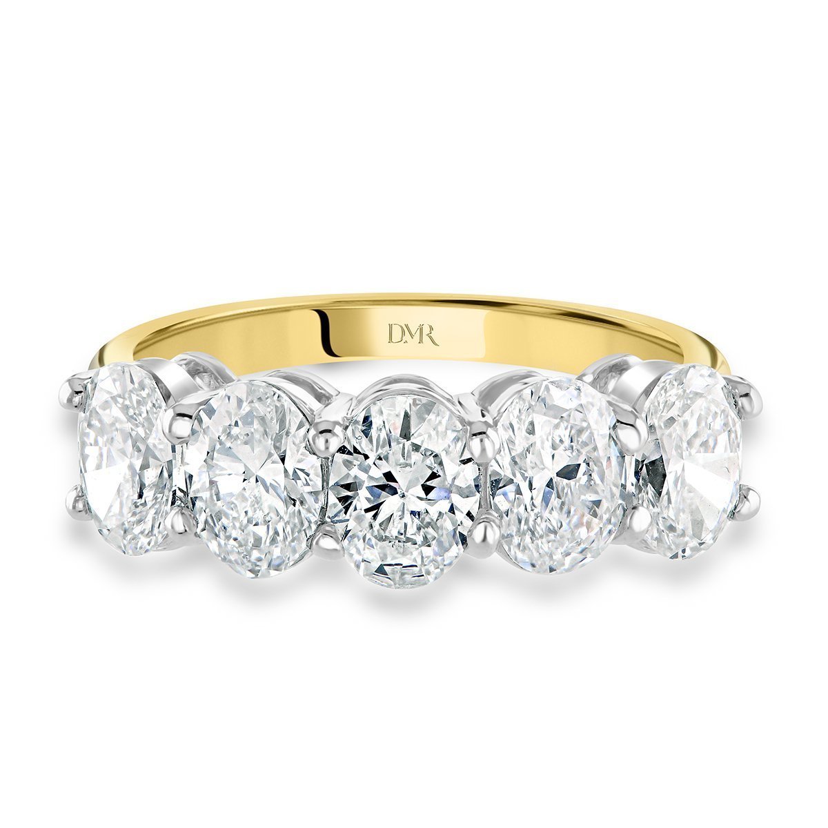 Oval Cut Yellow and White Gold Five Diamond Ring