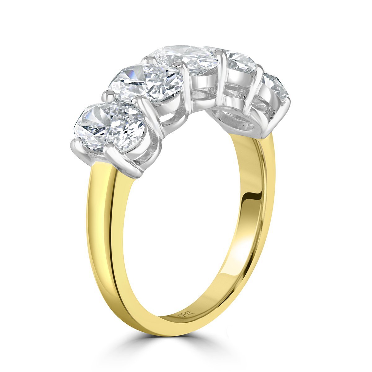 Oval Cut Yellow and White Gold Five Diamond Ring
