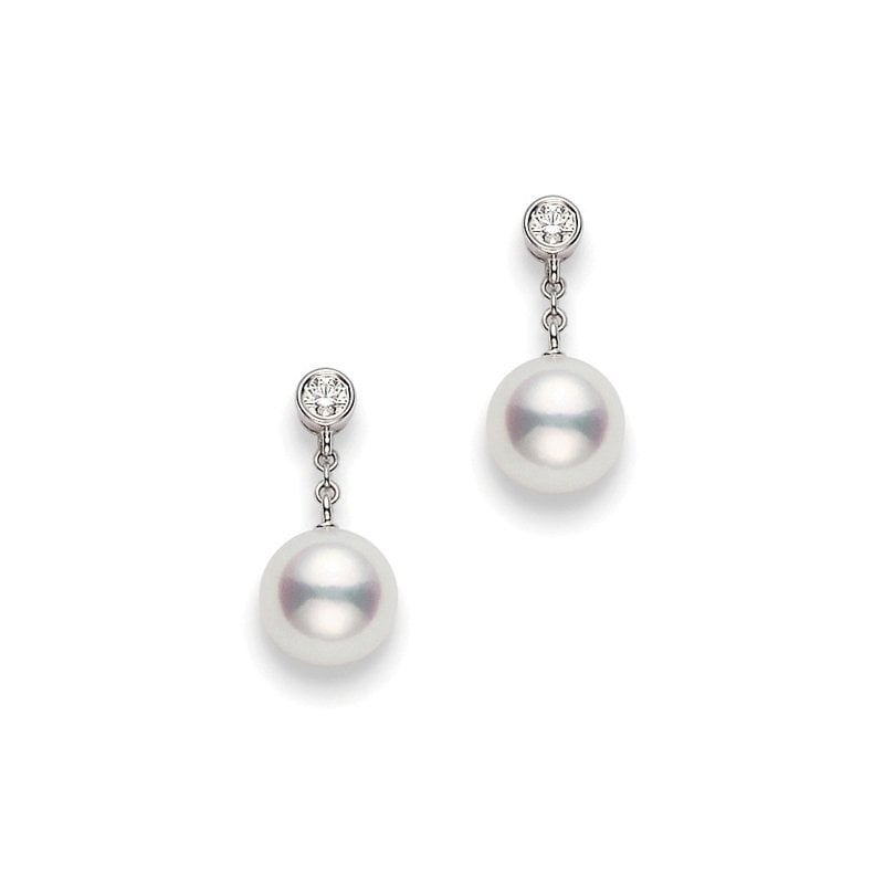 White Gold and Pearl Diamond Stud Earrings