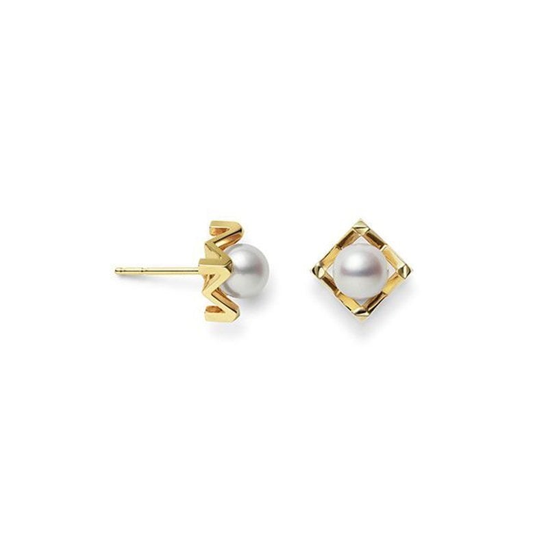 M Collection Yellow Gold Pearl Earrings