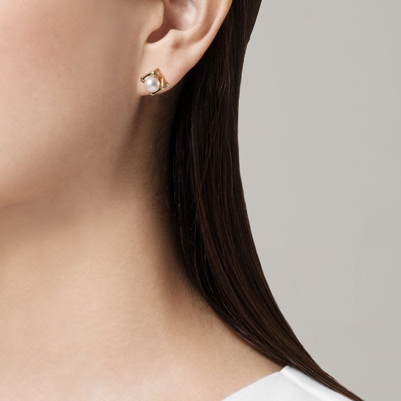 M Collection Yellow Gold Pearl Earrings