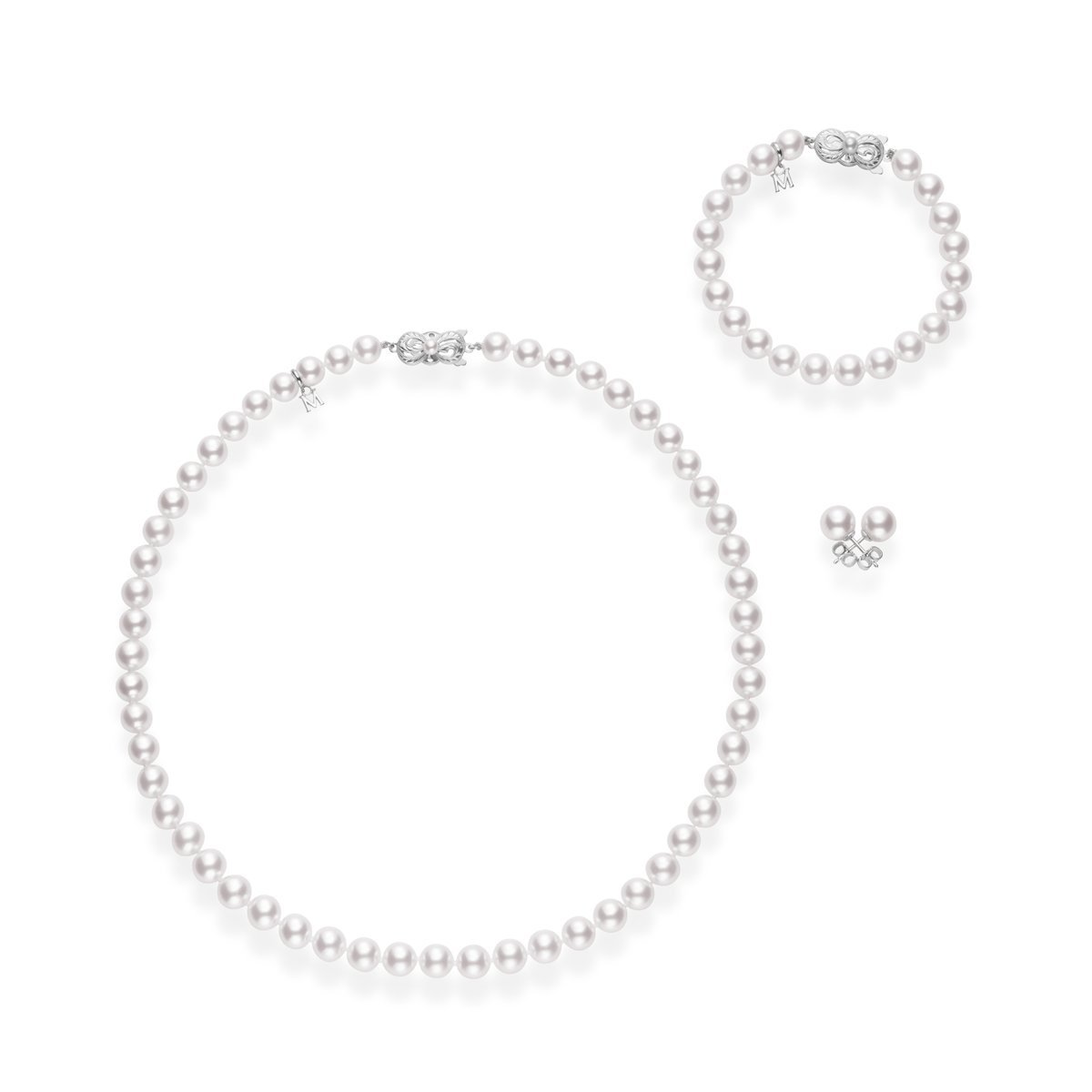 Classic Pearl Necklace Bracelet and Stud Set