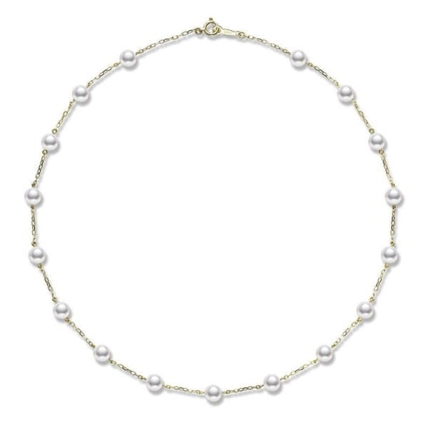 Yellow Gold Pearl Chain Necklace