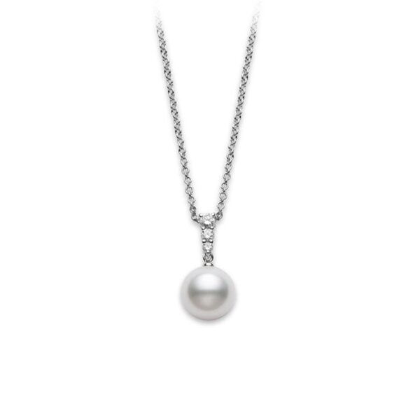 White Gold 12mm Pearl and Diamond Pendant