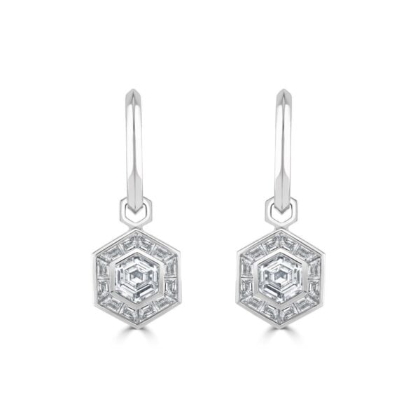 Geo Dreams Platinum Diamond Drop Earrings