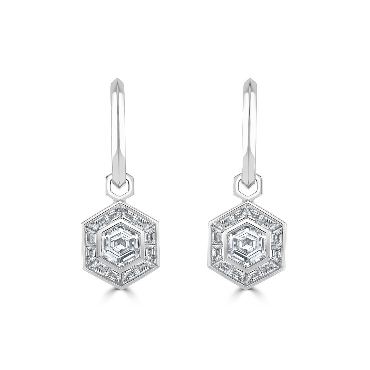 Geo Dreams Platinum Diamond Drop Earrings