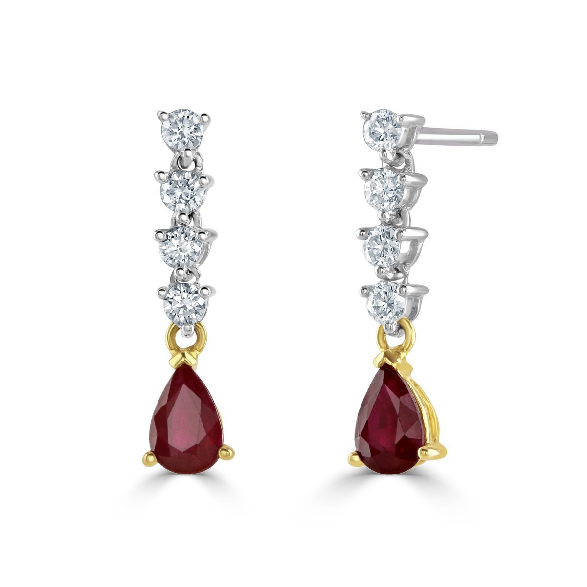 Pear Shape Ruby & Diamond Drop Earrings