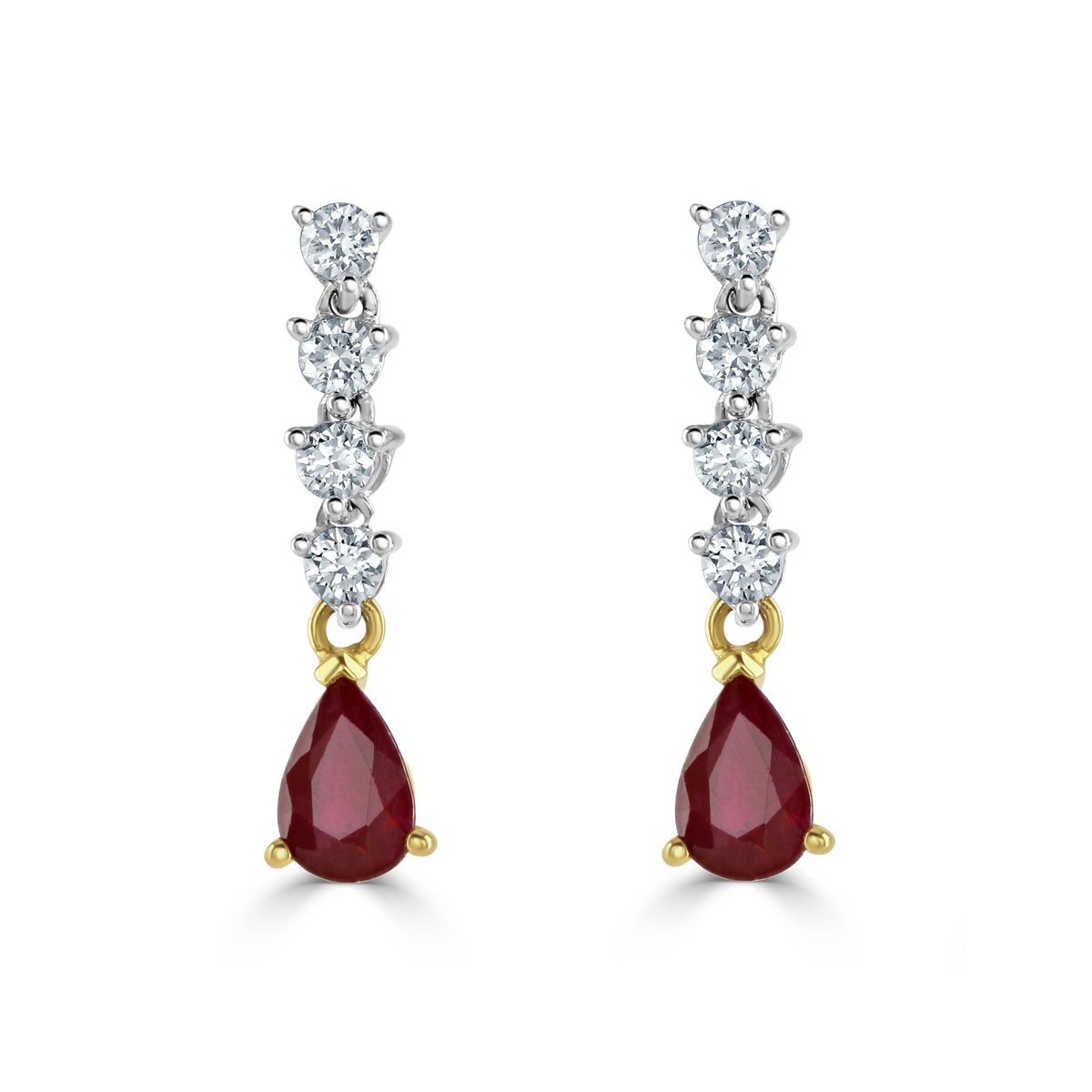 Pear Shape Ruby & Diamond Drop Earrings