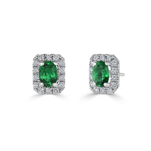 Oval Cut Emerald & Diamond Earrings