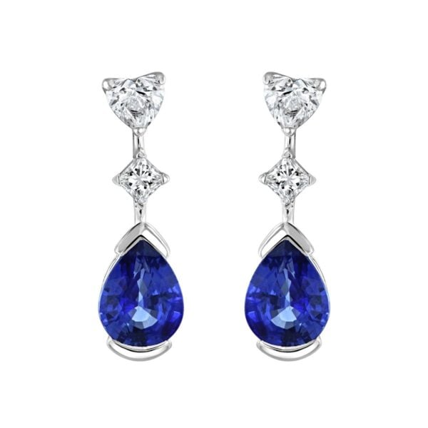 Pear Shape Sapphire & Diamond Drop Earrings