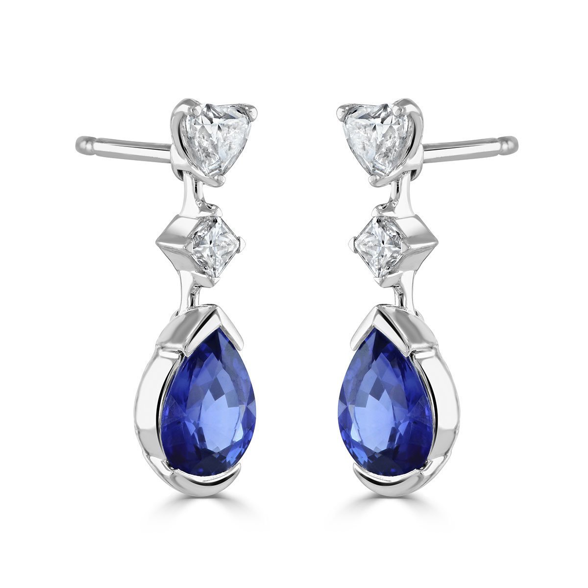 Pear Shape Sapphire & Diamond Drop Earrings