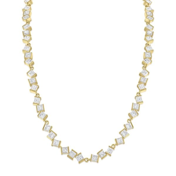 Hopscotch Yellow Gold Princess Cut Diamond Necklace