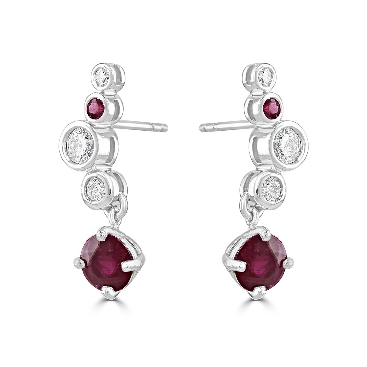 Platinum Round Cut Diamond and Ruby Earrings