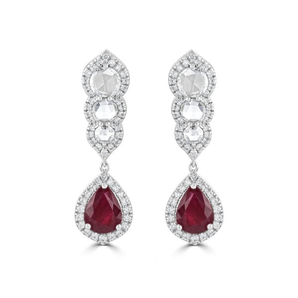 White Gold Pear Shape Ruby and Diamond Earrings