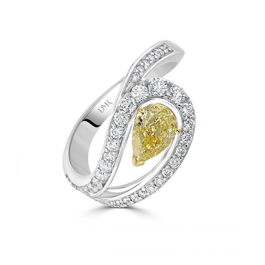 Ditto Platinum Pear Shape Yellow Diamond Ring
