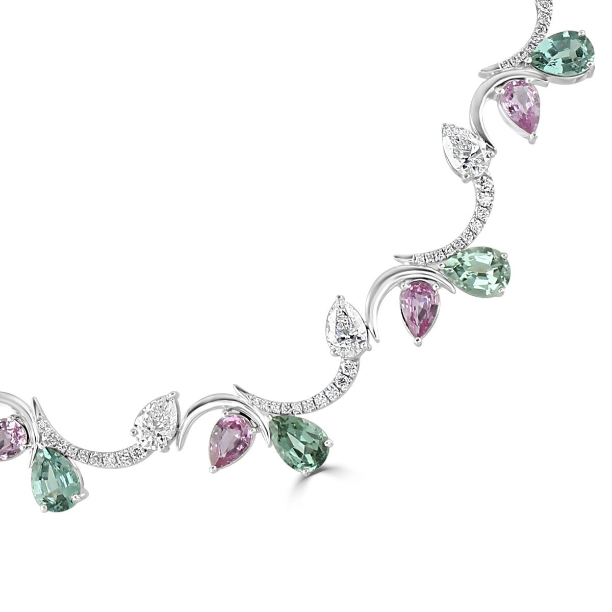 Diamond, Pink Sapphire and Green Tourmaline Necklace